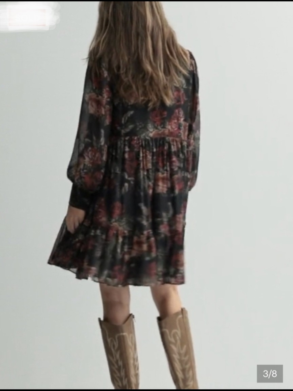 Farmers Mark Floral Long-Sleeve Tiered Mini Dress - Black with Red Floral - Picture 4 of 5